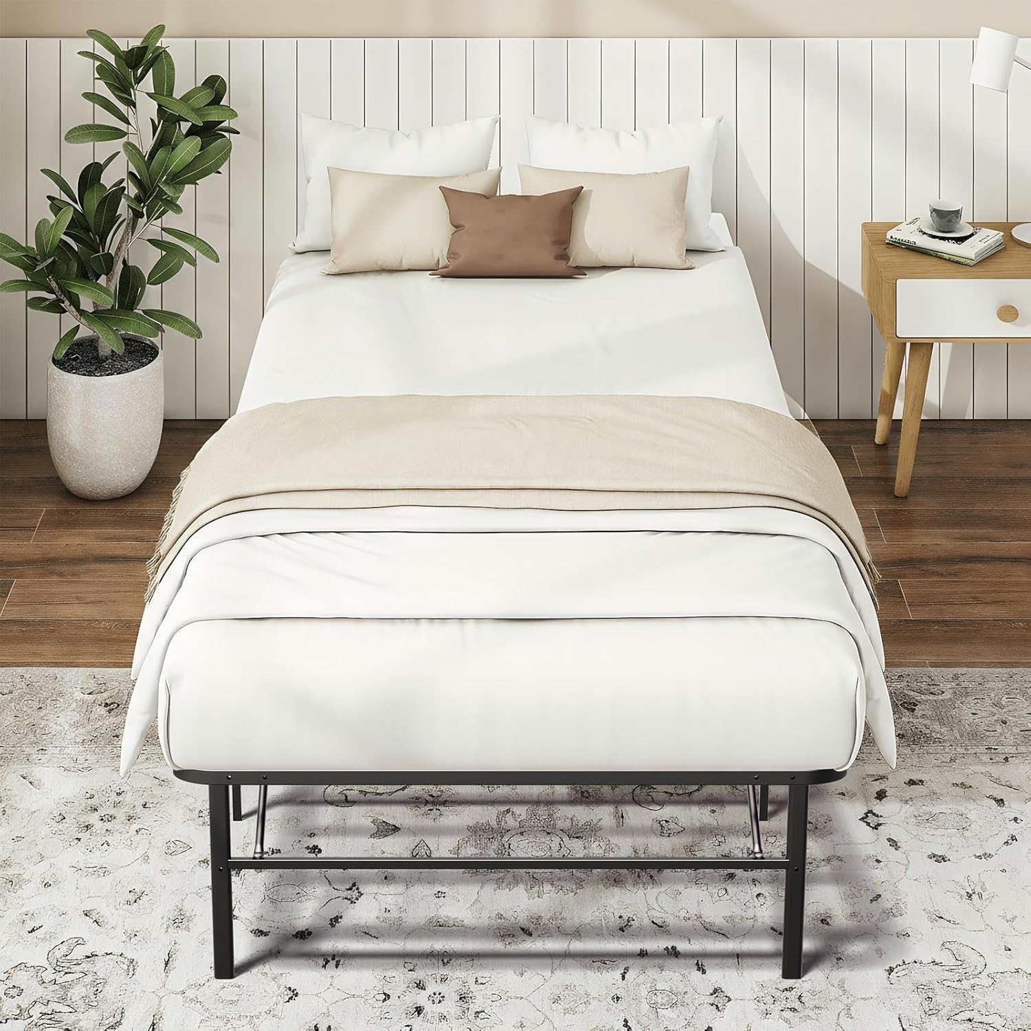 Make Changes twin foldable bed frame folded position, highlighting space-saving design.