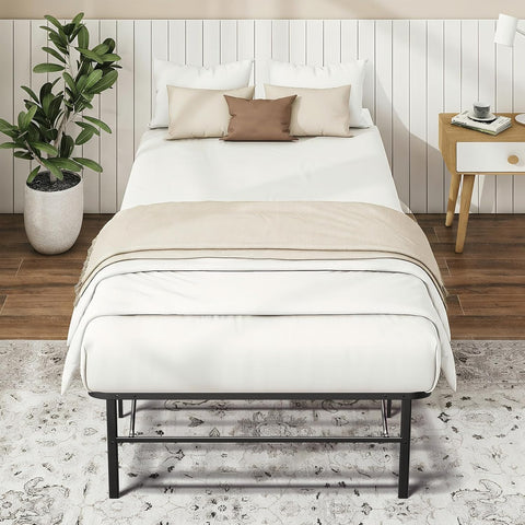 Make Changes twin foldable bed frame folded position, highlighting space-saving design.