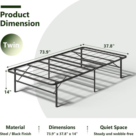 Make Changes twin foldable bed frame packaging highlights tool-free setup.