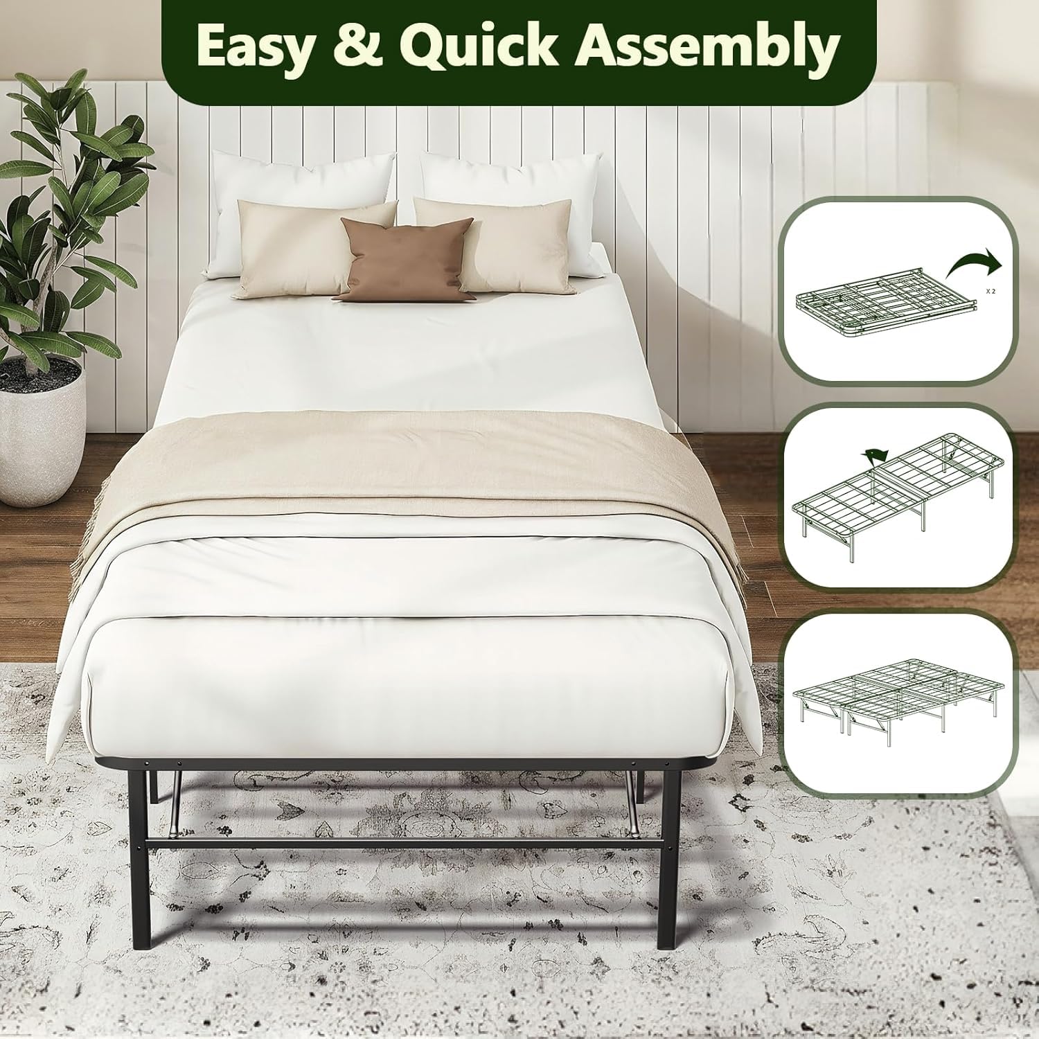 Make Changes twin foldable bed frame under-bed storage showcase.