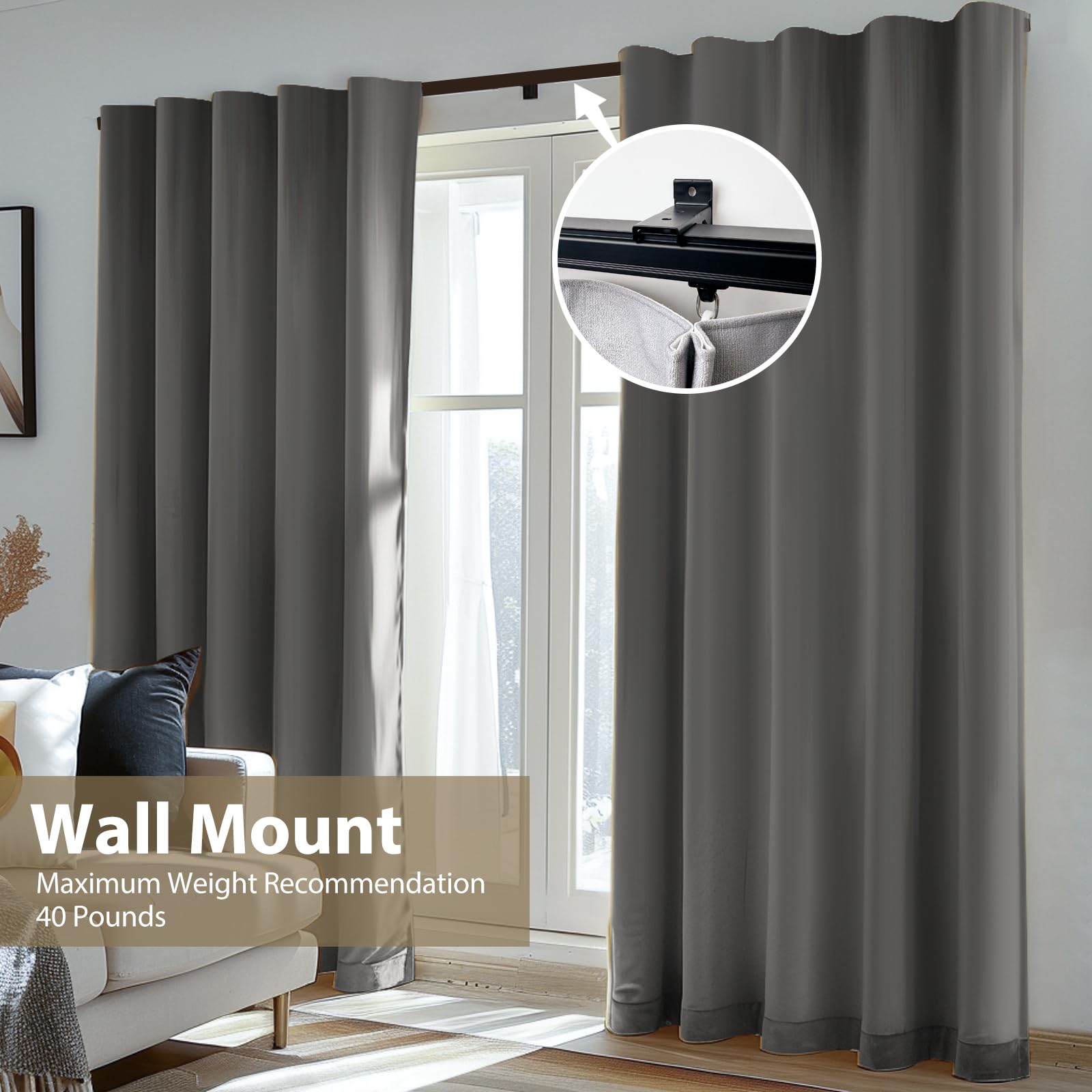 MaKefeile ceiling curtain track 3ft section connectors, extendable for wide windows.