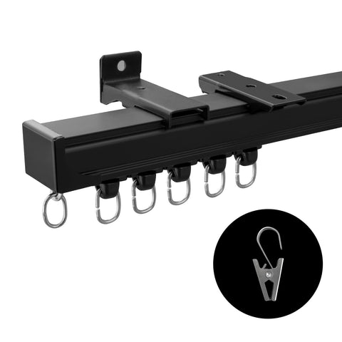 MaKefeile 9ft black ceiling curtain track in a living room for smooth sliding.