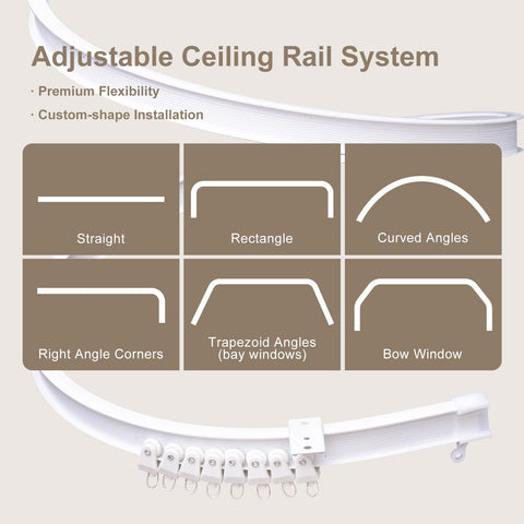 MaKefeile flexible ceiling track bending into U-, L-, and I-shapes.