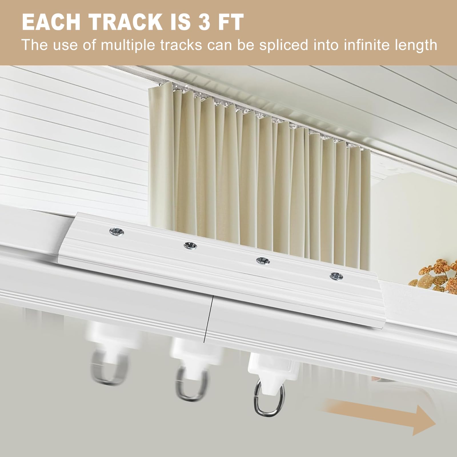 MaKefeile curtain track usable in both indoor and sheltered outdoor settings.