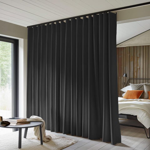 MaKefeile room divider curtain on track installation showing versatile space division
