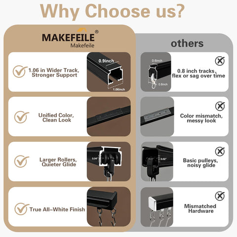 MaKefeile silent sliding rail for quiet curtain movement