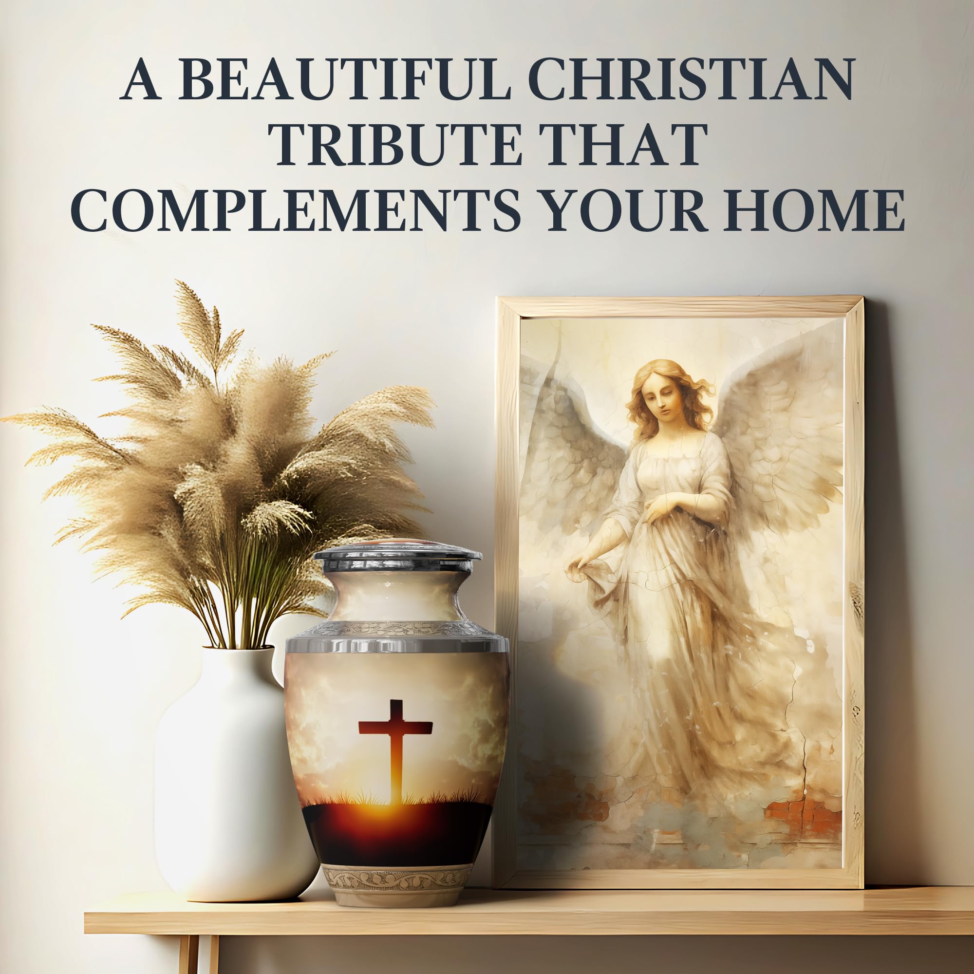 Malaika Memorials transcendent cross urn handcrafted detail adds a dignified tribute.