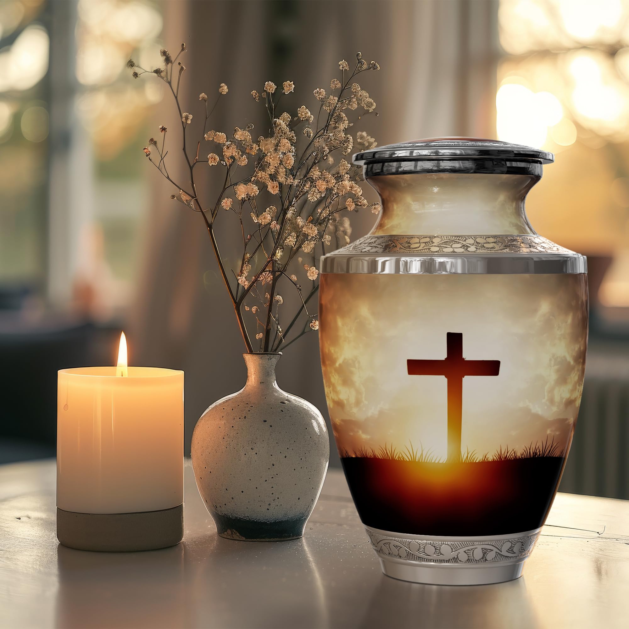 Malaika Memorials transcendent cross urn protective bag included for safe transport.