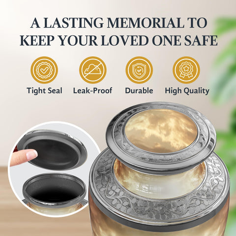 Malaika Memorials transcendent cross urn screw-top lid ensures secure containment for ashes.