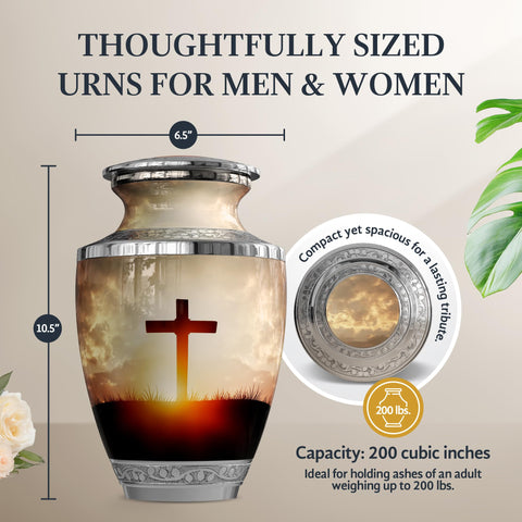 Malaika Memorials transcendent cross urn soft felt base protects furniture and displays beautifully.