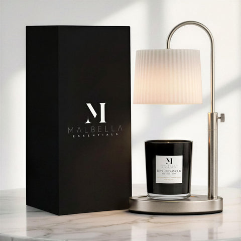 Malbella Essentials dimmable candle warmer in brushed nickel with adjustable height for versatile candles