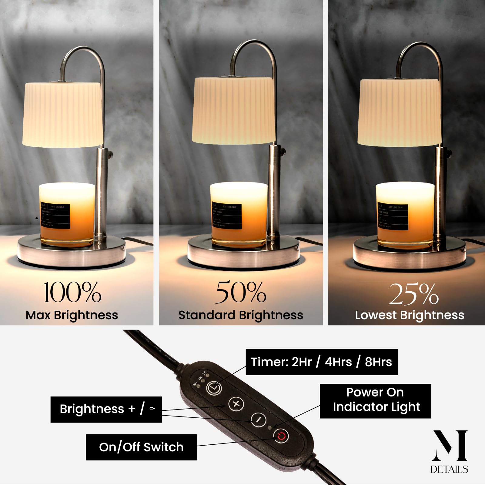 Malbella Essentials glass candle warmer with height-adjustable feature for any candle size
