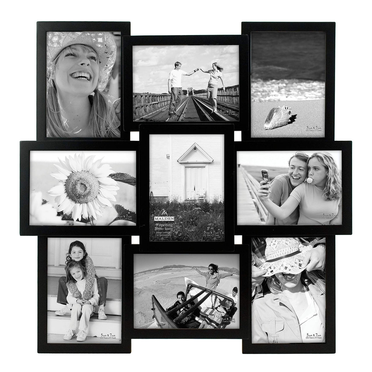 Malden 9-opening collage frame black with glass front showcases memories clearly