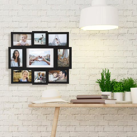Malden black molding frame holds nine photos for a contemporary, gallery-ready look.