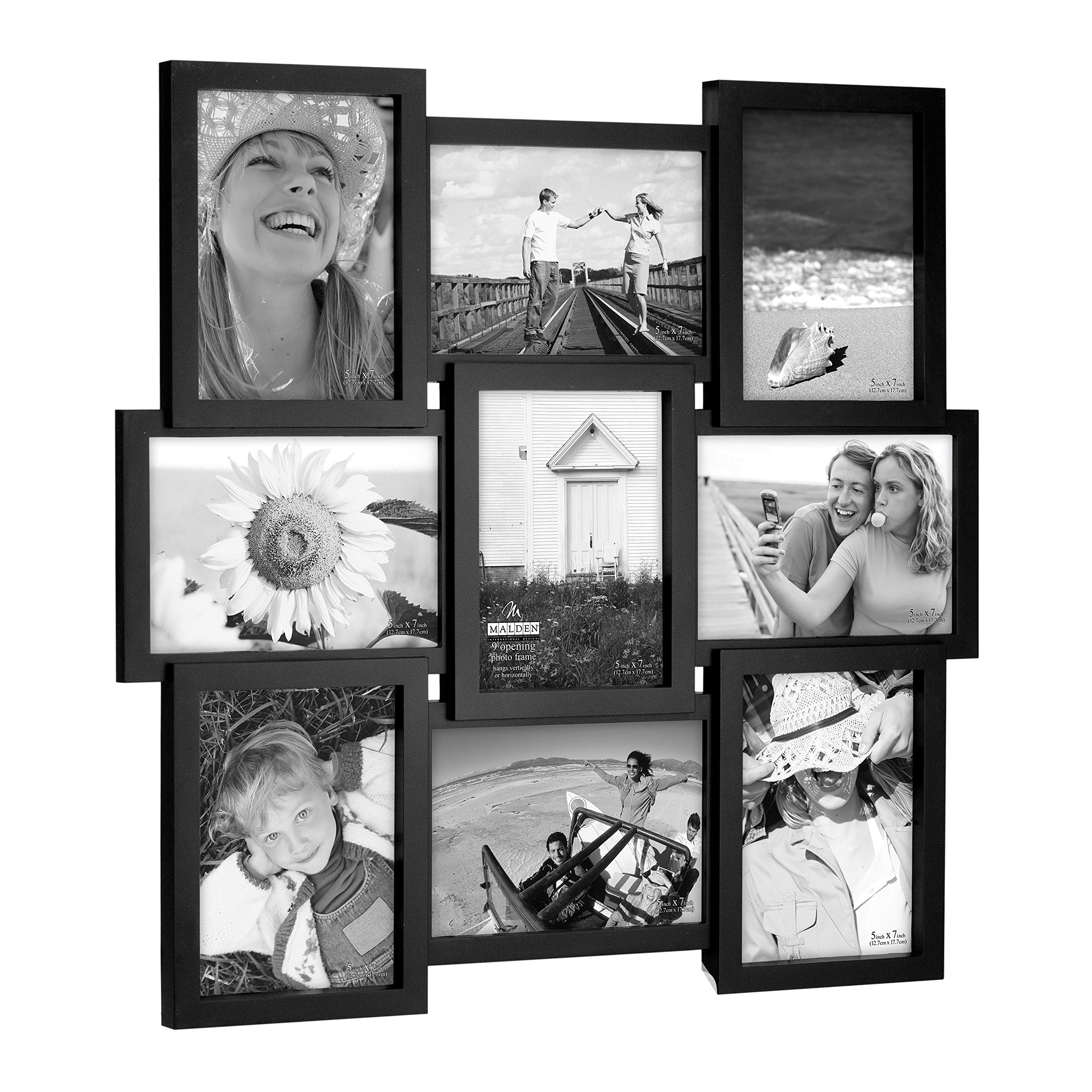 Malden frame with glass front black protects 5x7 photos on display