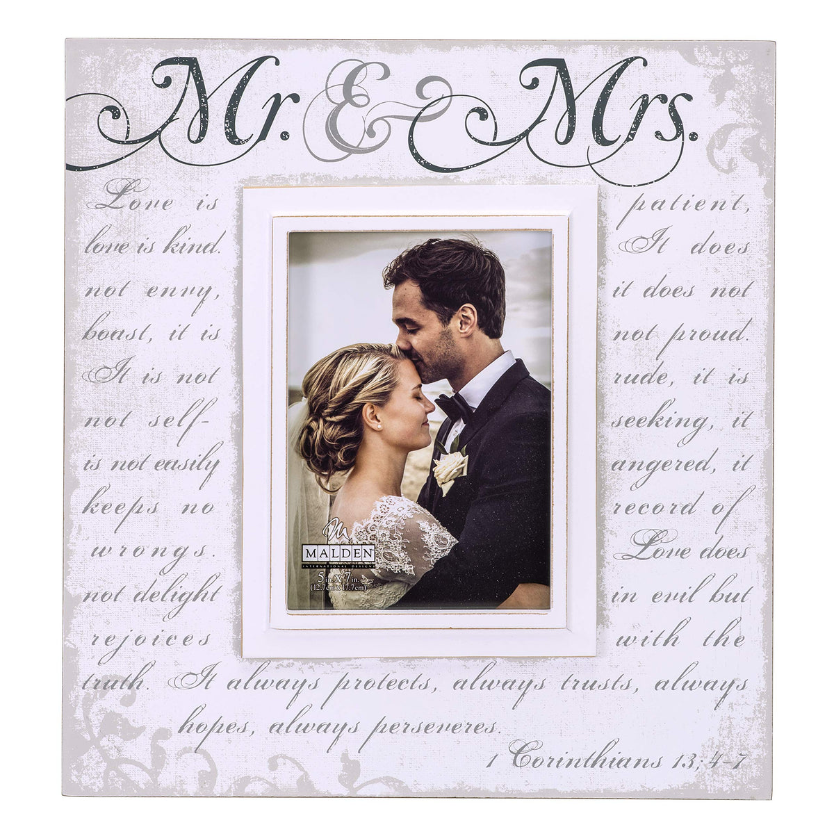 Malden Mr and Mrs Corinthians Verse Frame with glass front protects photos.