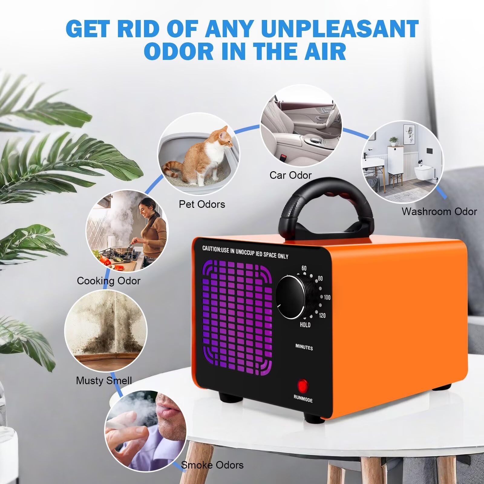Maleb ozone generator used in car interior for odor removal.