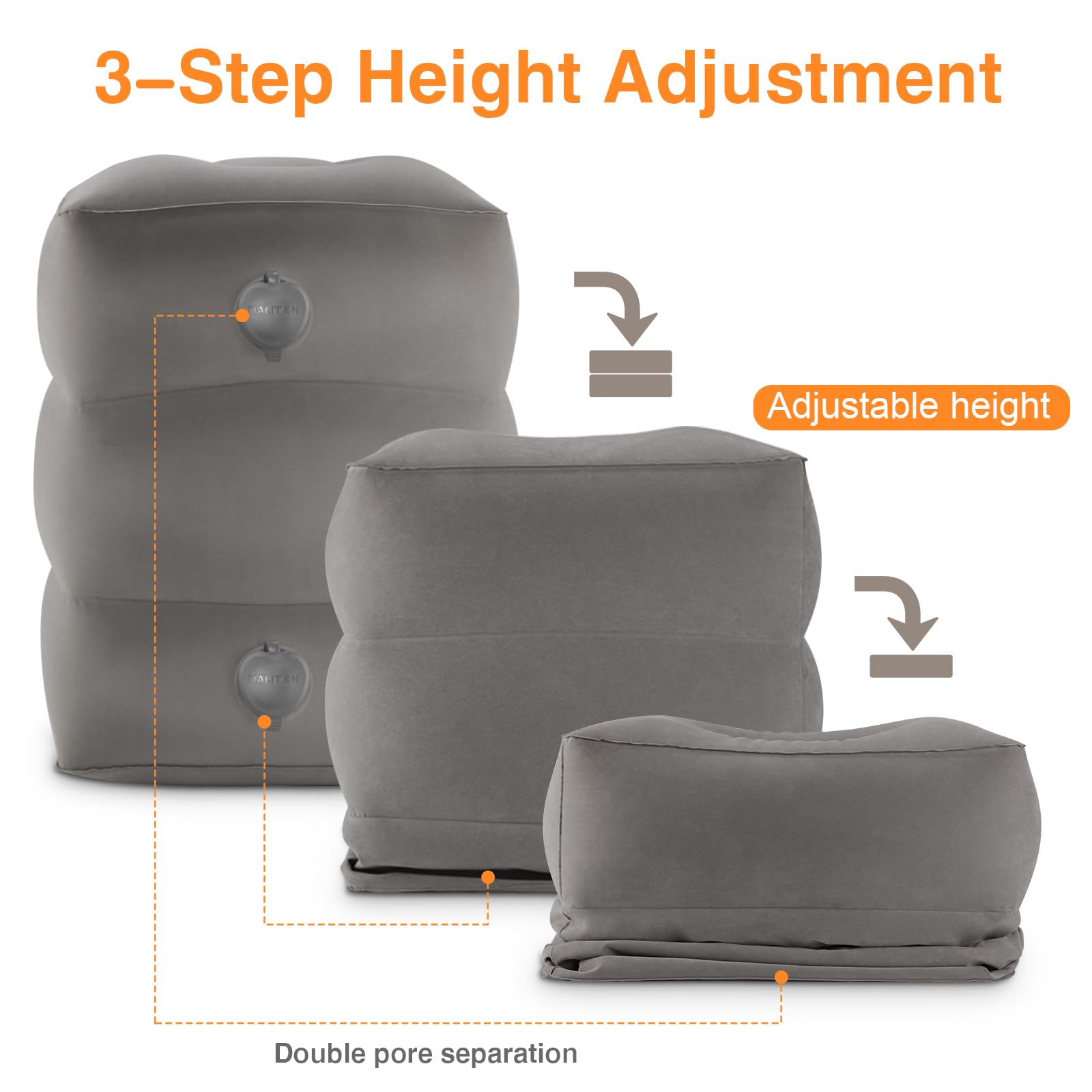 Maliton foot rest adapts for travel use on planes or cars