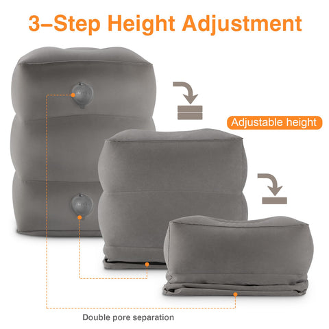 Maliton foot rest adapts for travel use on planes or cars