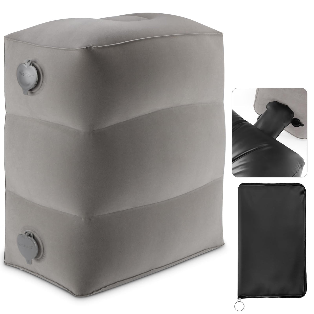 Maliton inflatable foot rest pillow in packaging for travel storage