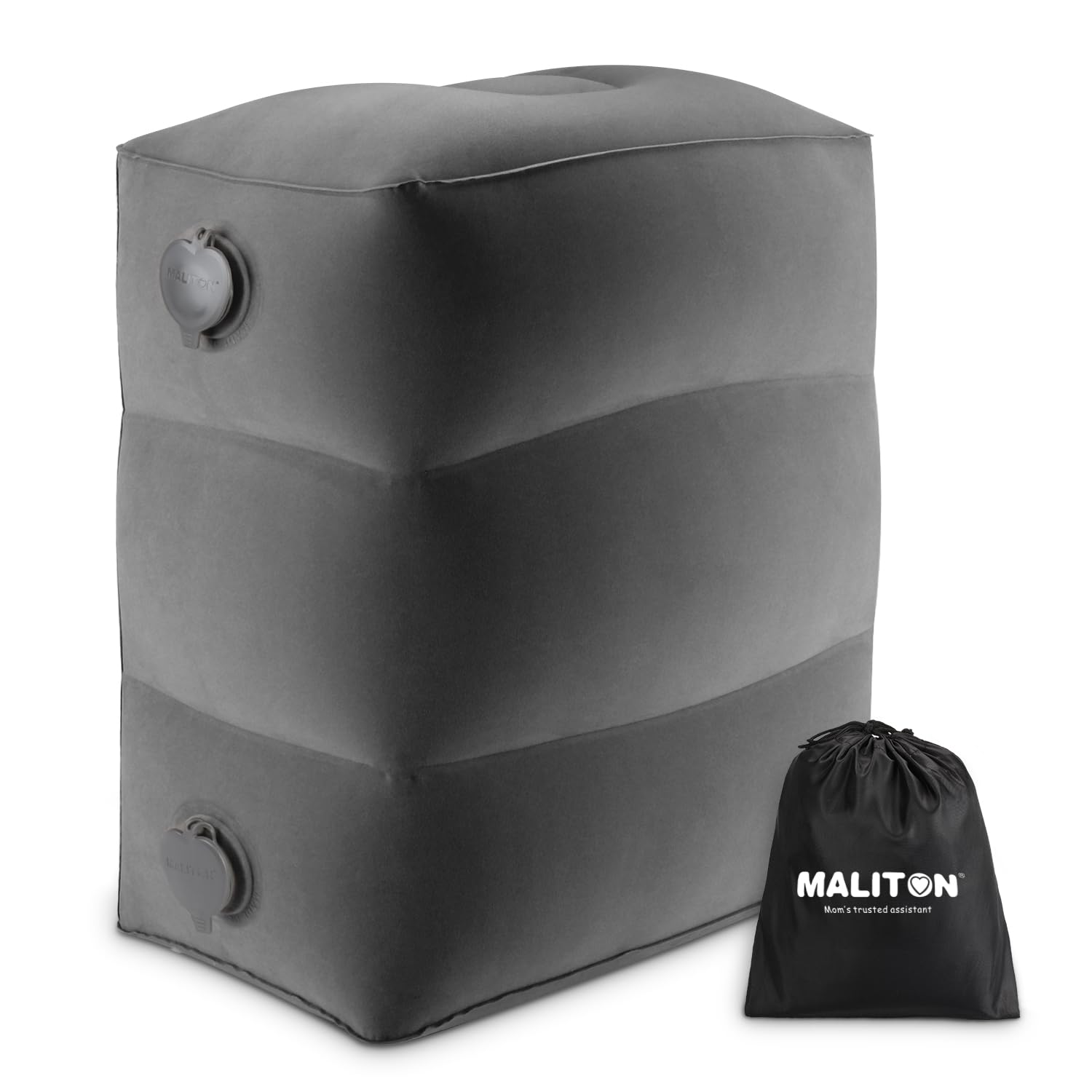 Maliton inflatable travel foot rest pillow in dark grey for added flight comfort