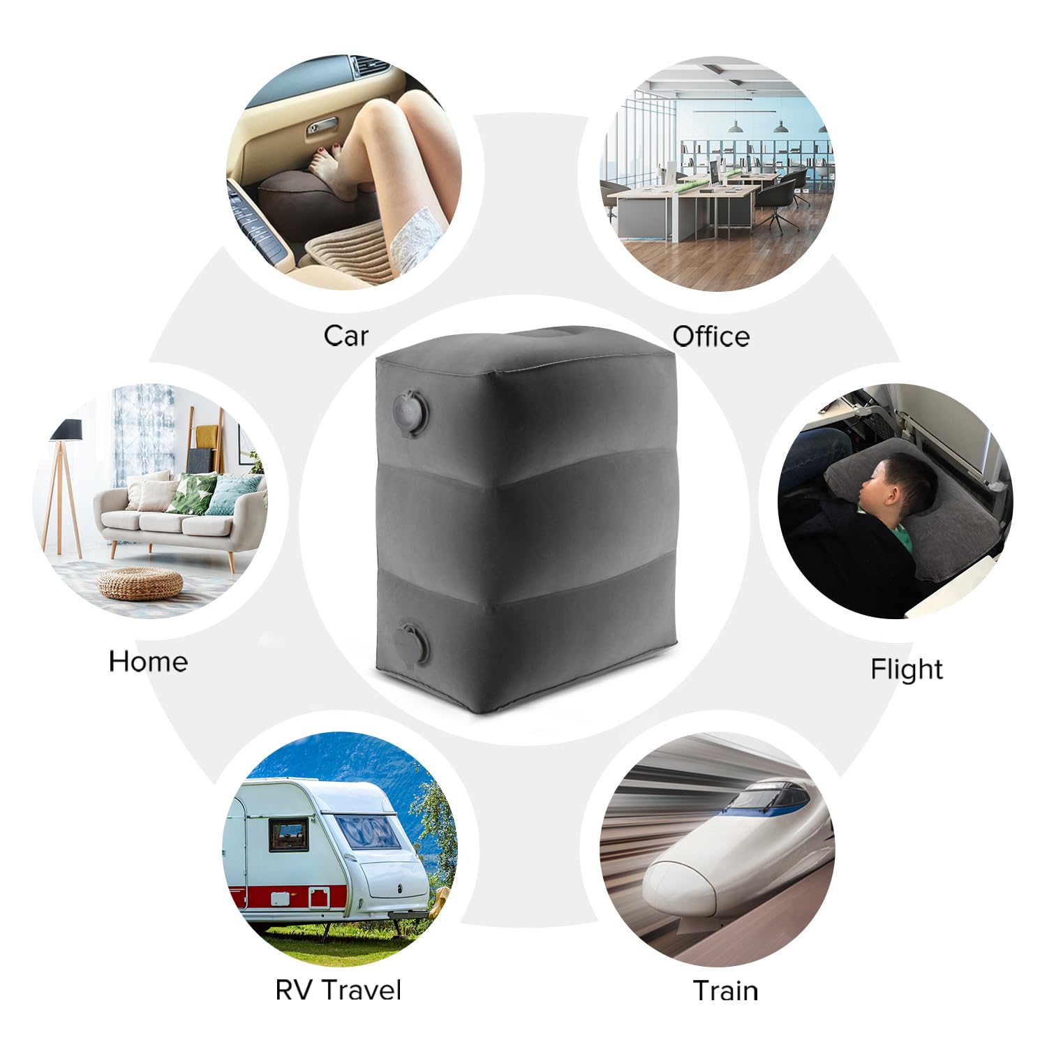 Maliton portable travel accessory keeps feet elevated on flights or drives