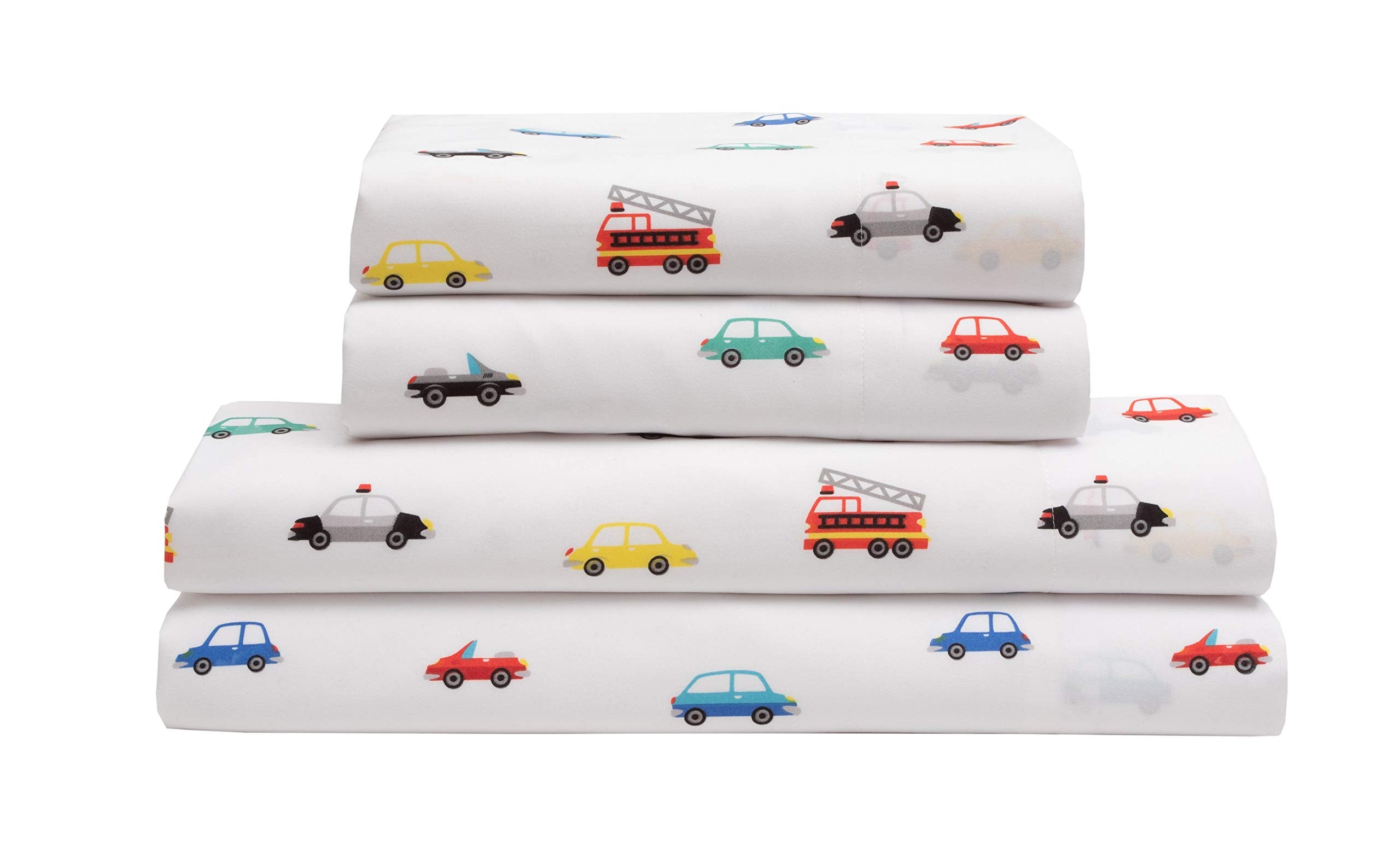 Mallary by Matthew Cars twin flat sheet offers cozy, breathable comfort for kids.