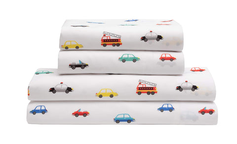 Mallary by Matthew Cars twin flat sheet offers cozy, breathable comfort for kids.