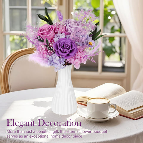 Mamamiko handcrafted bouquet showing three large roses and greens