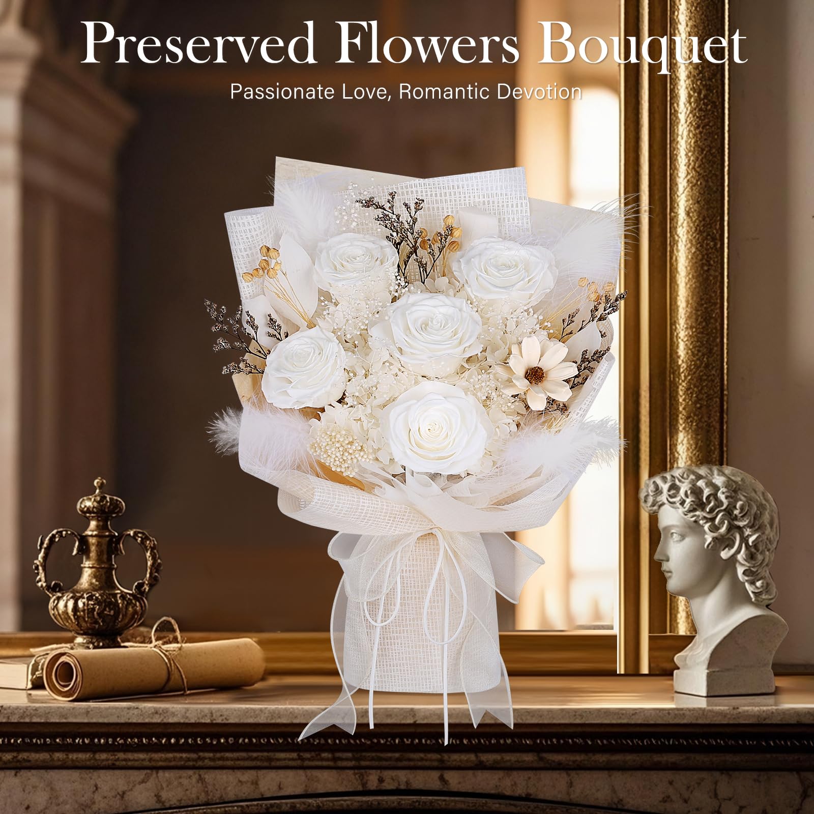 MAMAMIKO preserved bouquet matching vase included for instant gifting.