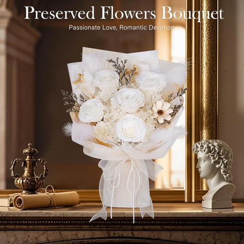 MAMAMIKO preserved bouquet matching vase included for instant gifting.