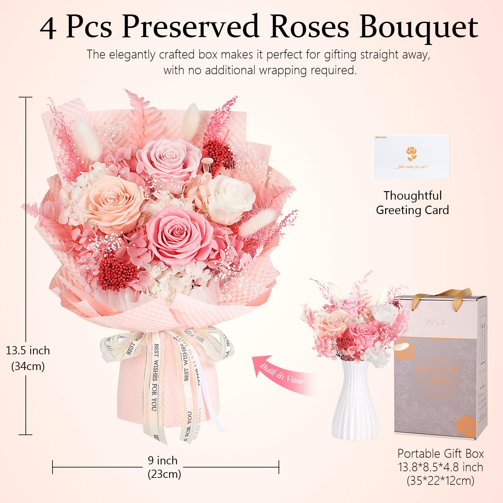 MAMAMIKO four-rose arrangement stands tall for elegant on-desk display