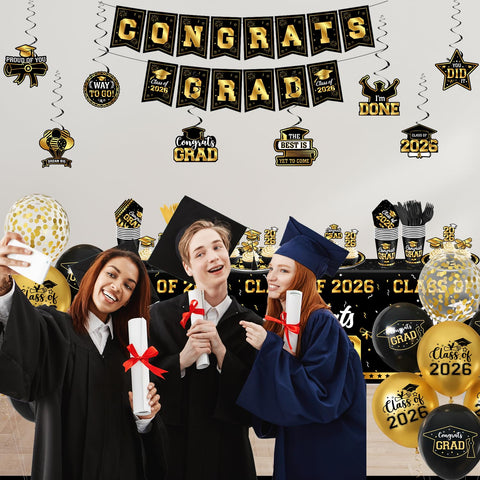 M AMFEOV graduation balloons in black and gold for a polished look.