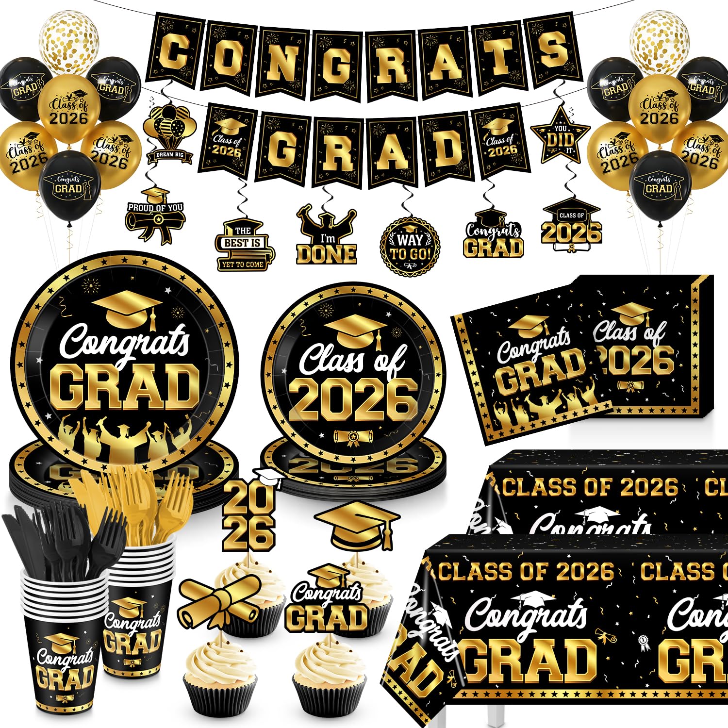 M AMFEOV graduation banner with congrats grad motif for photo backdrop.
