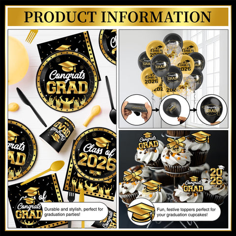 M AMFEOV black gold graduation napkins for quick cleanup.