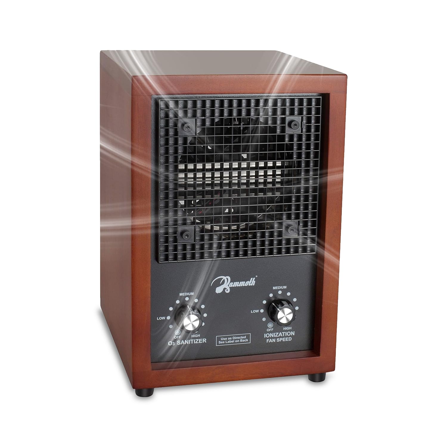 Mammoth ion-ozone-generator actively cleans the air with up to 3000 mg/h ozone.