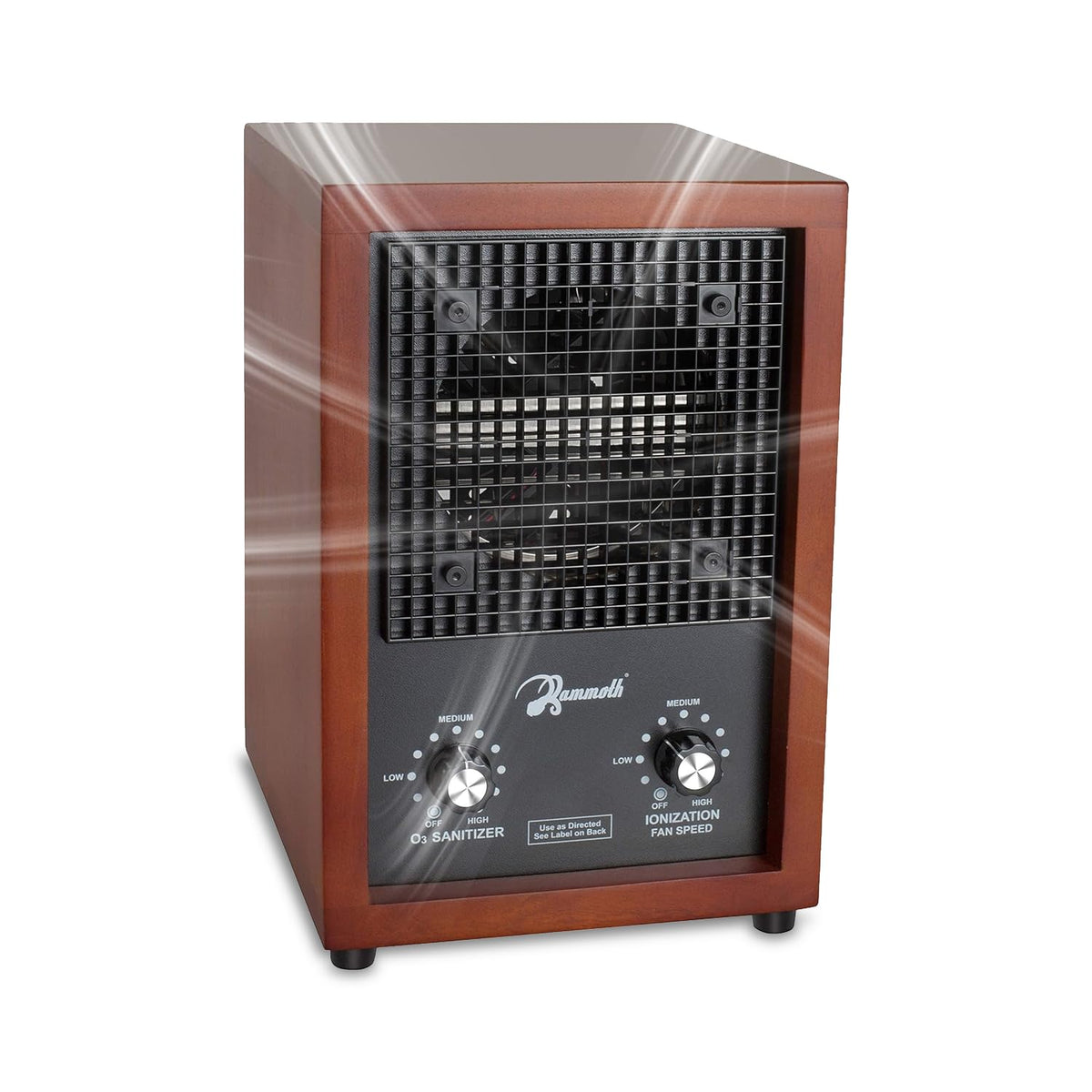 Mammoth ion-ozone-generator actively cleans the air with up to 3000 mg/h ozone.
