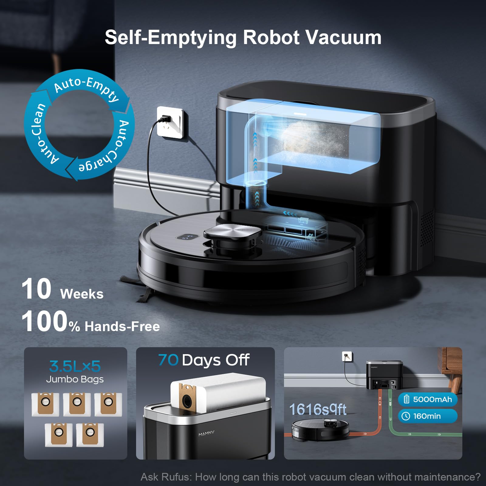 MAMNV Robot Vacuum-Carpet Auto-Boost increases suction on carpets for tough cleaning