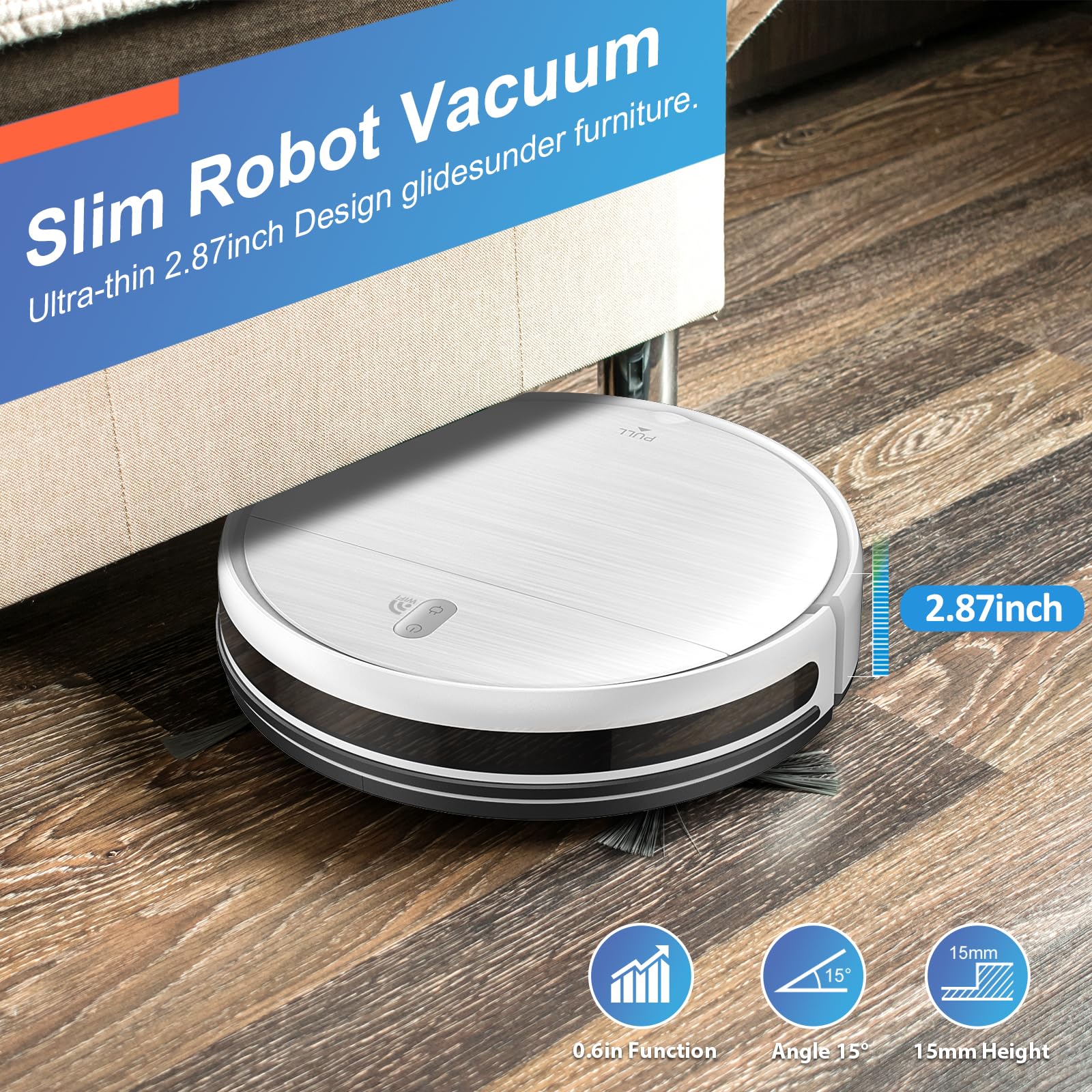 MAMNV slim design reaches under furniture during cleaning.