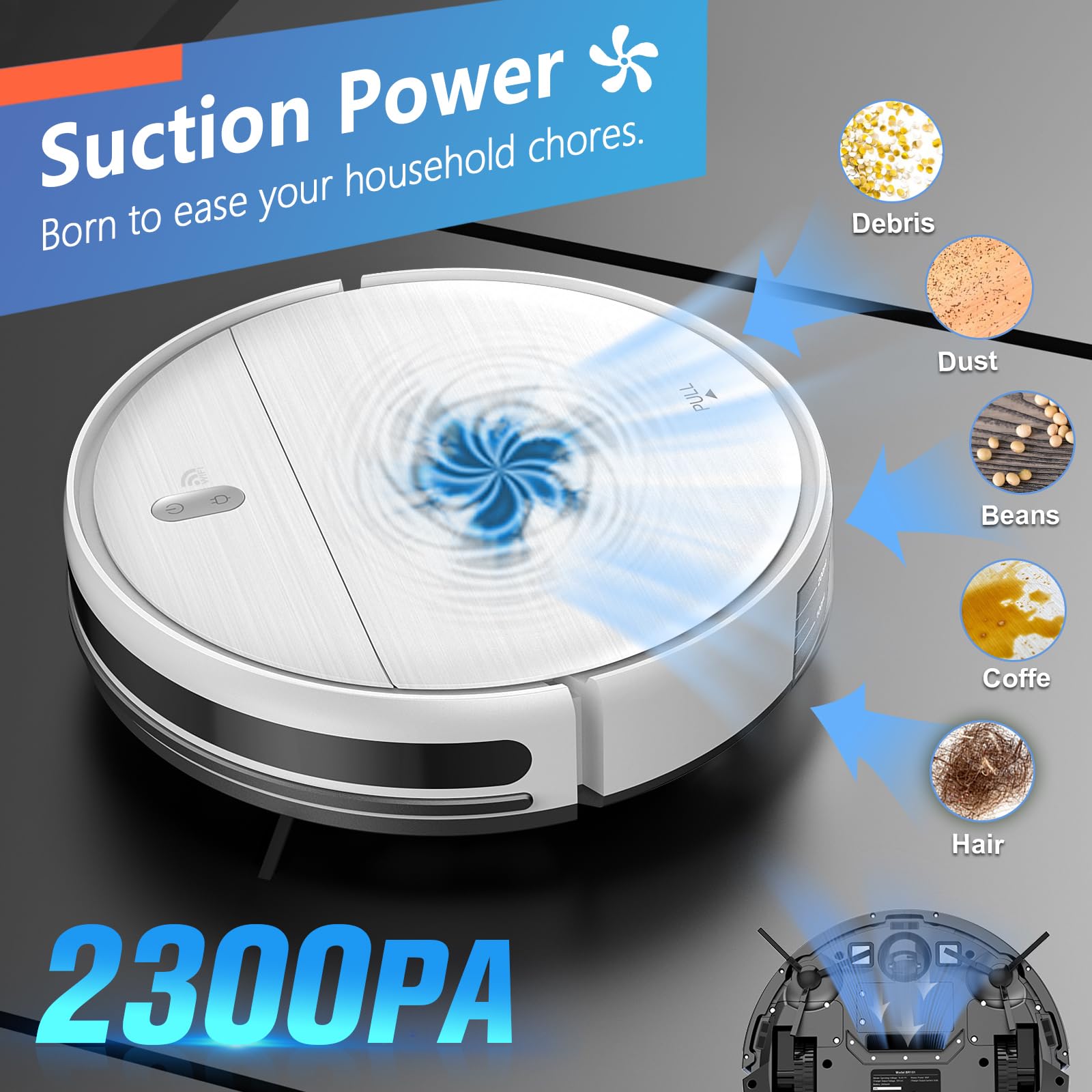 MAMNV water tank shows 230 ml capacity for precise mopping.