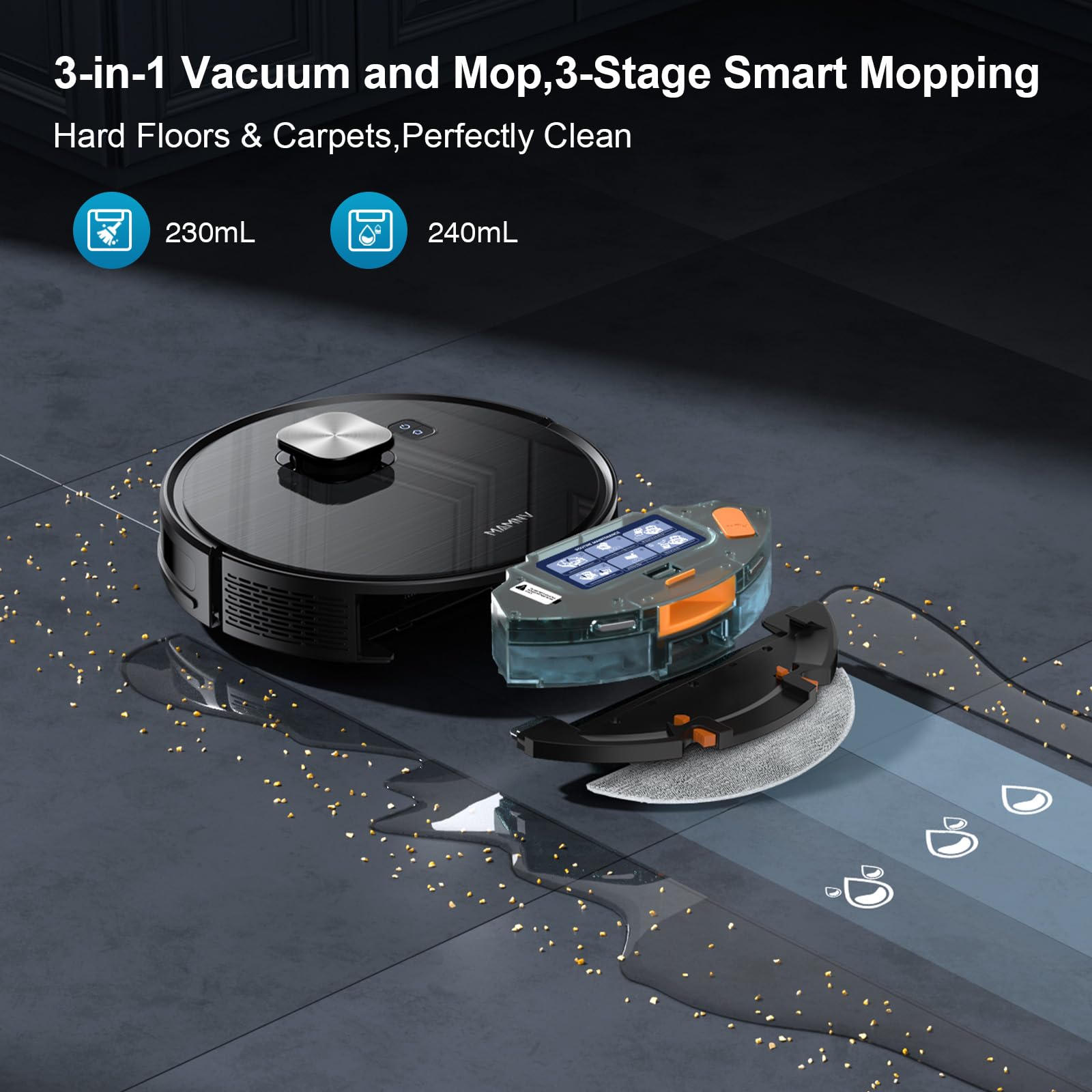 MAMNV Robot Vacuum-Quiet Mode minimizes noise for in-home cleaning