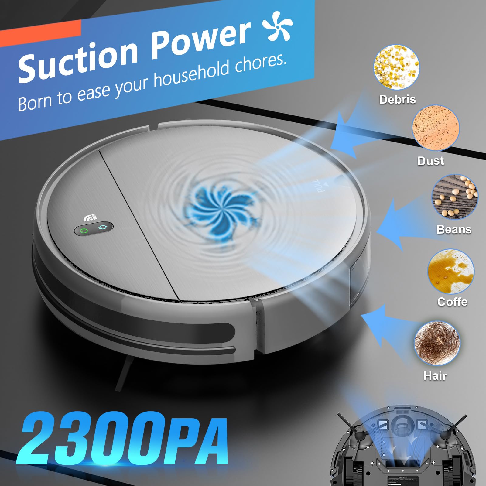 Self-charging docking base keeps the robot ready for next run