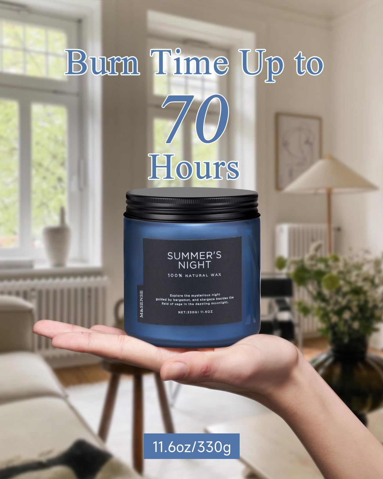 M&SENSE Summer's Night dual wicks detail for steady, soot-free burn.
