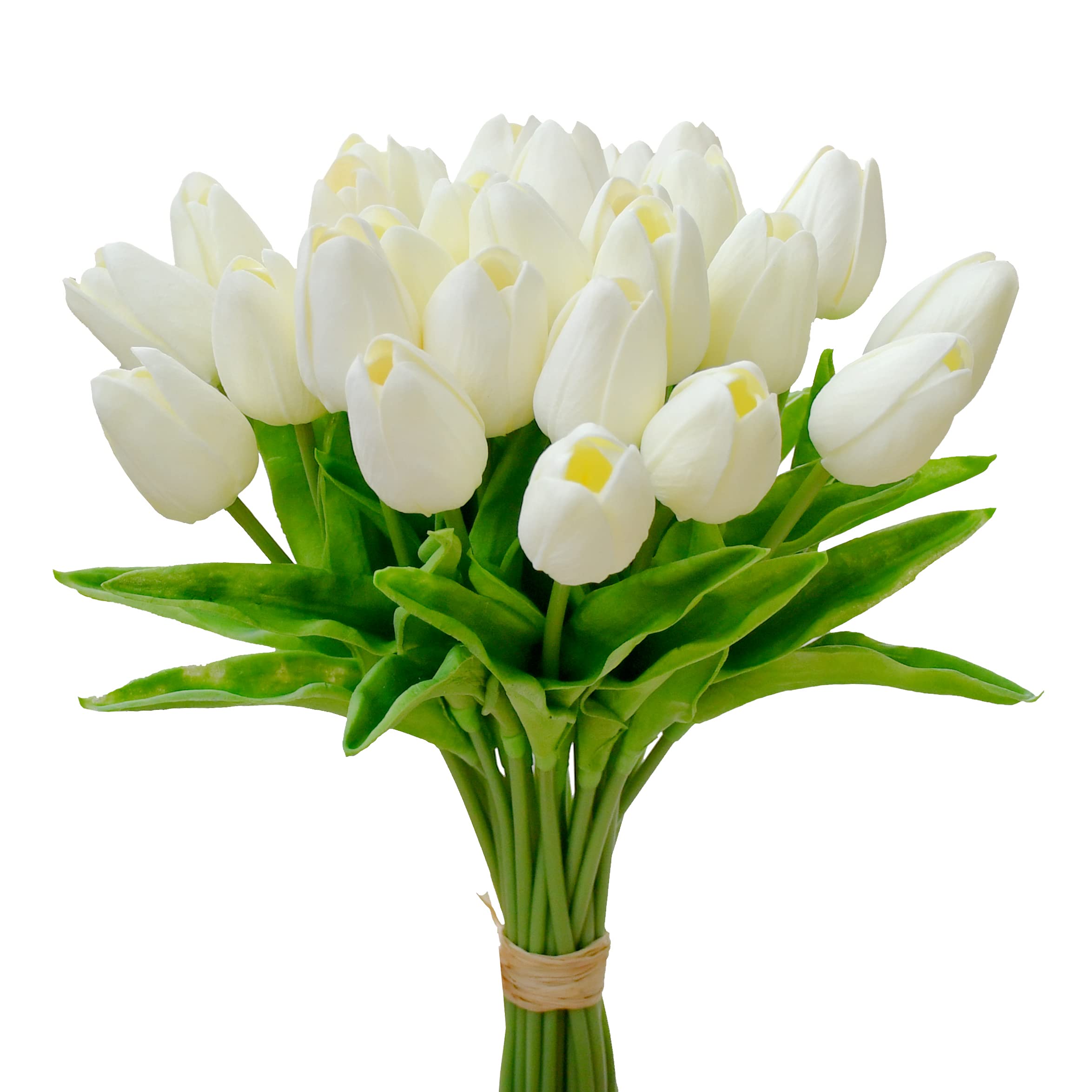 Mandy's Cream artificial tulips centerpiece with lifelike stems for elegant dining tables.