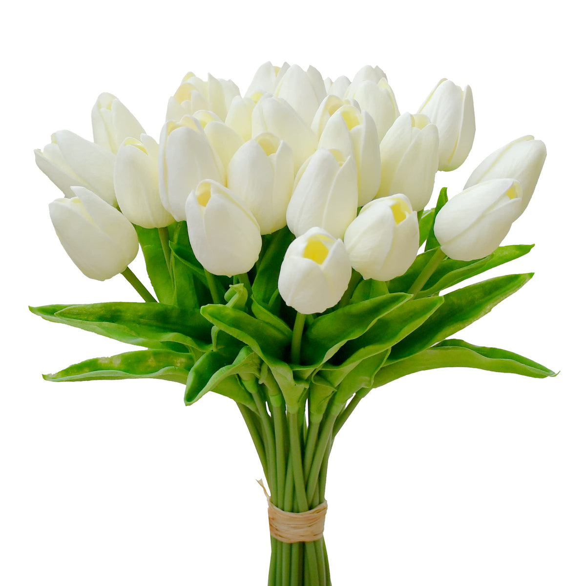 Mandy's Cream artificial tulips centerpiece with lifelike stems for elegant dining tables.