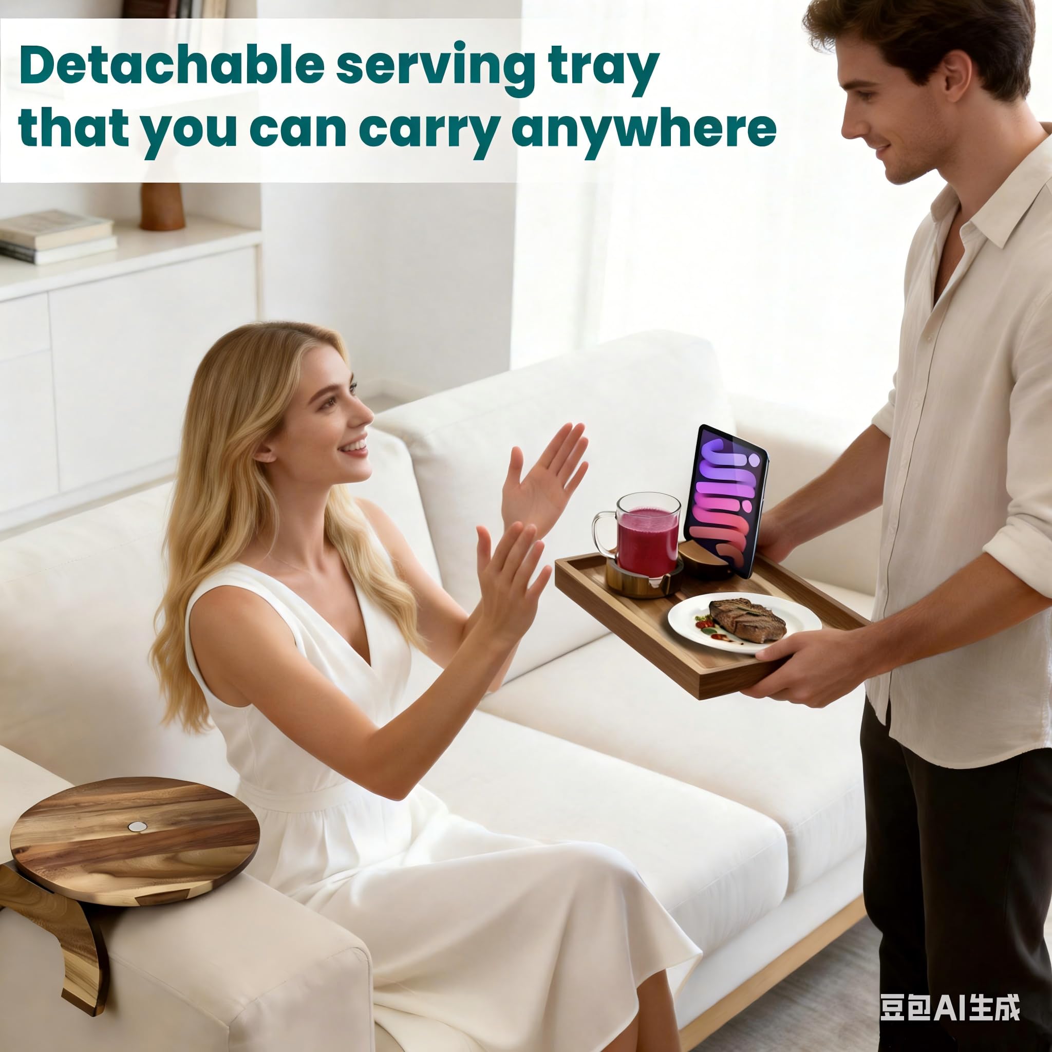 Manspdier detachable tray enables quick kitchen-to-sofa transport