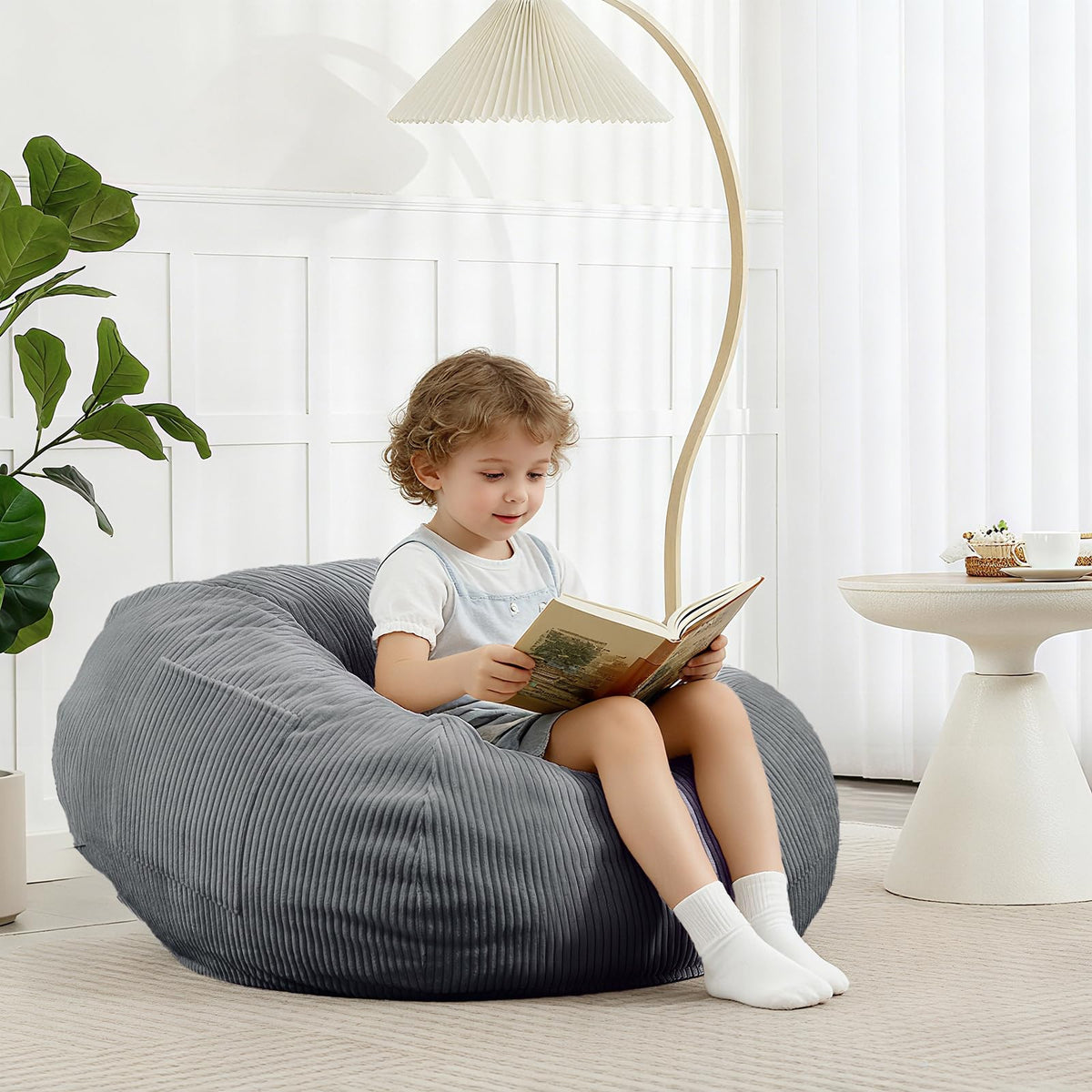 Manyday bean bag chair with corduroy cover shows soft, durable fabric for kids