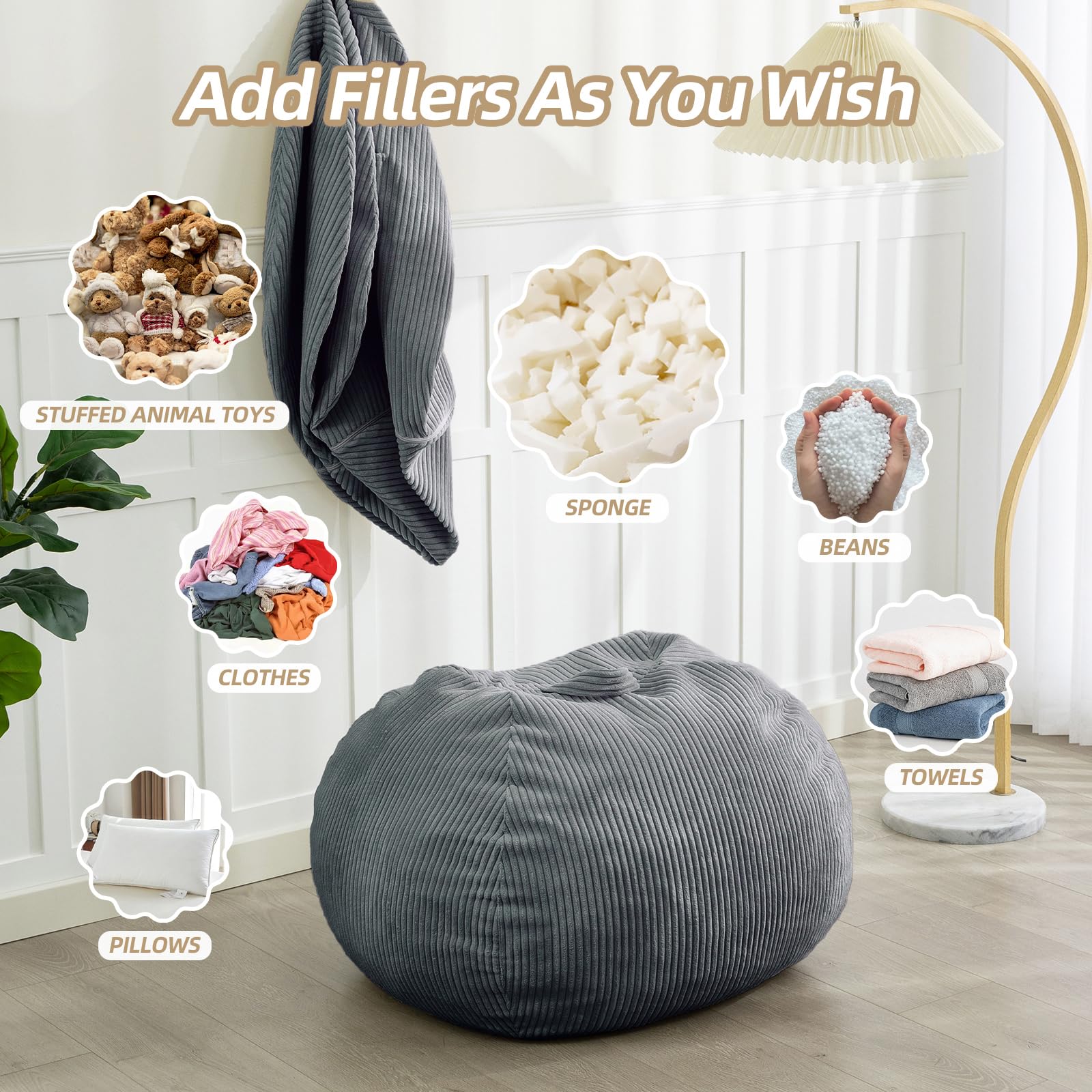 Manyday bean bag chair top handle enables easy transport between rooms