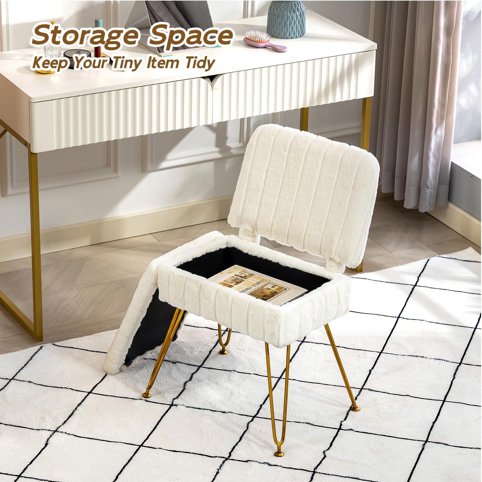 Manyday vanity chair anti-slip feet protect floors during use.