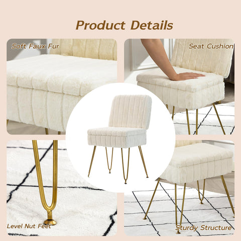 Manyday vanity chair features four metal legs for stability.